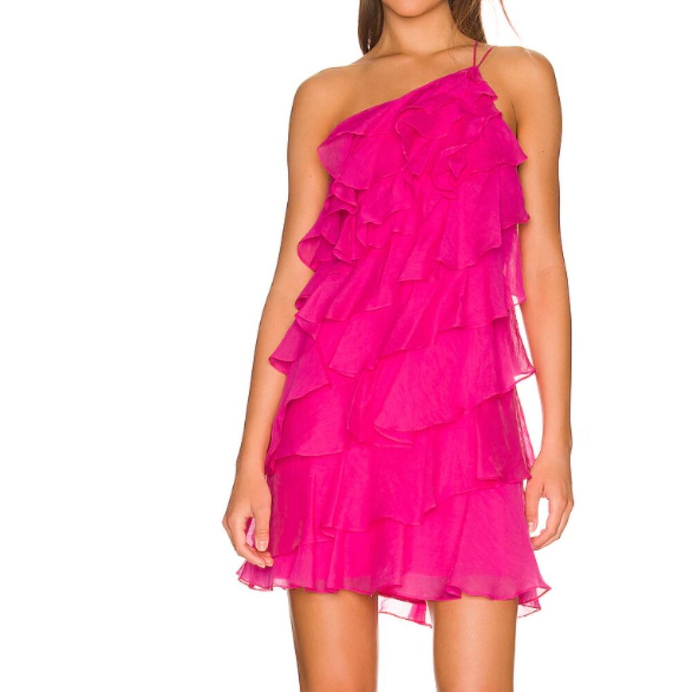 Amanda Uprichard Hot Pink One-Shoulder Ruffle Dress